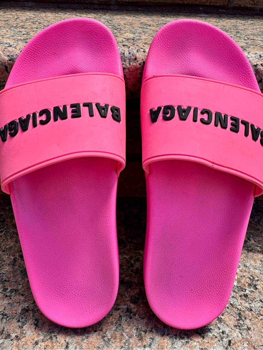 Balenciaga Hot Pink Logo Slide Sandals